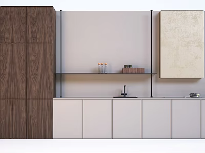 Stylish Modern Decorative Cabinet With Wooden Panel Glass Shelf And White Cabinets 3d model