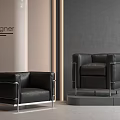 Black Designer Single Sofa With Leather Upholstery And Metal Frame In Modern Interior