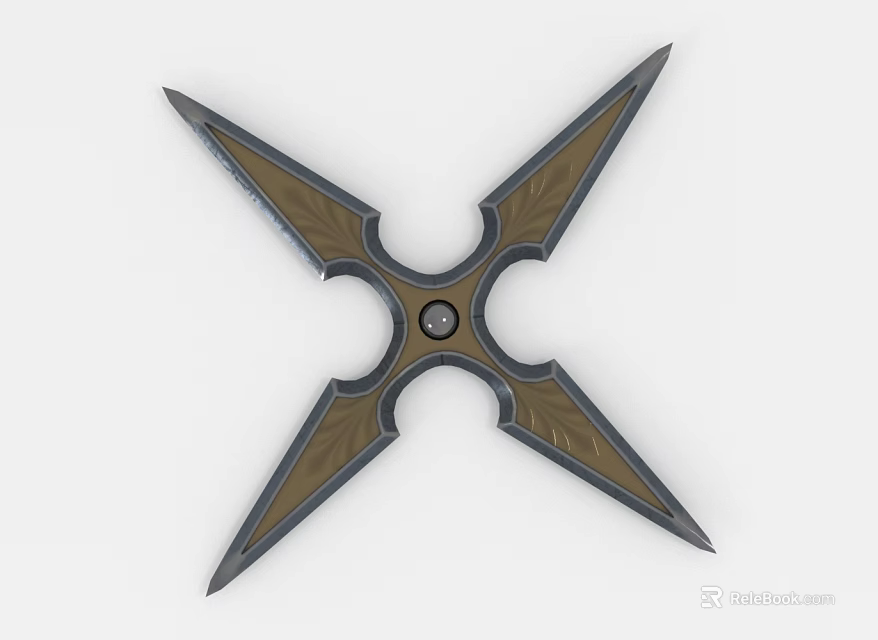 Metal Shuriken Weapon With Four Sharp Blades And Intricate Decorative Patterns Design 3d model 