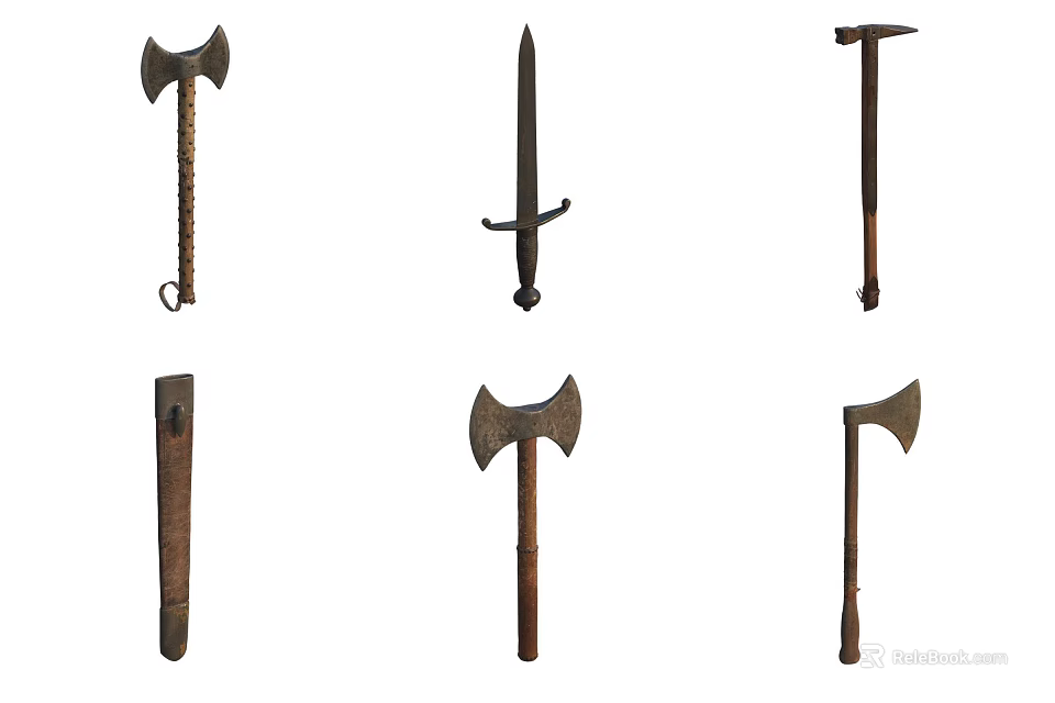 Ancient Tools And Weapons Collection With Axes Swords And Hammers 3d model 
