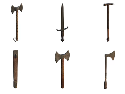 Ancient Tools And Weapons Collection With Axes Swords And Hammers 3d model
