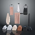 Colorful Bath Towels Folded And Hanging On Black Towel Rings For Bathroom Daily Use
