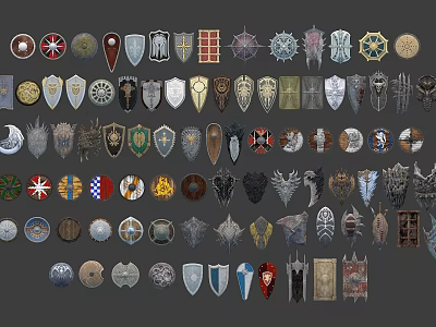 Assorted Decorative Shields In Various Design Styles For Collection And 3d model