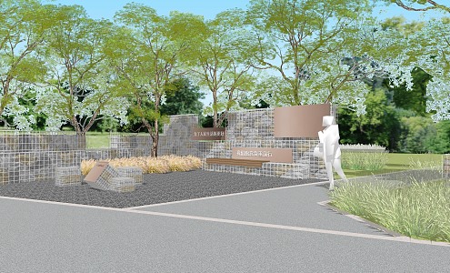 Style entrance view wall gabion view wall entrance site straight view wall industrial style 3d model