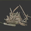 Pile of Weathered Wood and Broken Stone Pieces with Rustic Natural Texture