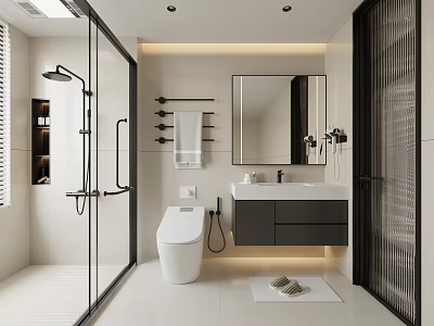 Modern Bathroom Interior Design With Shower Toilet Vanity And Mirror 3d model