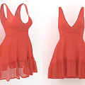 Stylish Red Sleeveless V Neck Dress with Ruffled Skirt and Feminine Design Details