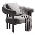 Modern Light Gray Upholstered Leisure Chair With Sturdy Wooden Legs Striped Pillow And Cozy Blanket