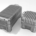Two Silver Hard Shell Storage Cases With Striped Exterior And Durable Handles 3d model
