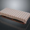 Long Rectangular Coffee Table With Brown And White Plaid Tablecloth And Wooden Legs