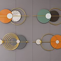Modern Geometric Wall Decor With Circular Elements Various Colors Gold Lines White Dots 3d model