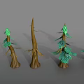 3D Model Collection of Green Pine Trees and Brown Tree Trunks 3d model