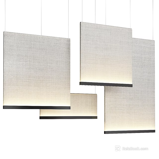 Multiple Light Colored Linen Square Pendant Lights With Black Frames Hanging Together 3d model