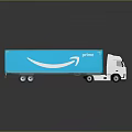 Amazon Prime Delivery Truck With Blue Trailer And White Cab On Reflective Surface