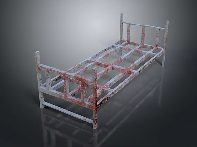 Rusty Metal Bed Frame With Simple Structure Silver Red Rust And Dark Background Reflection 3d model