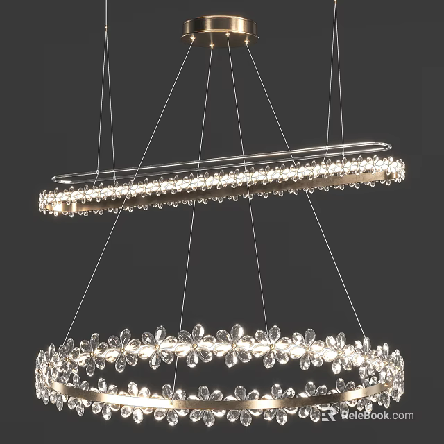 Modern Crystal Chandelier With Floral Crystal Accents And Double Layer Metal Frame 3d model 