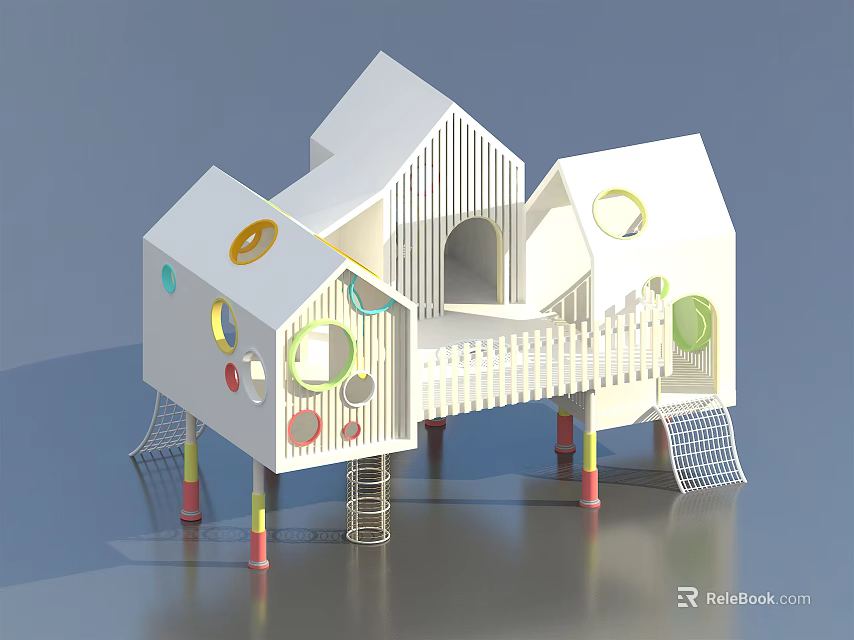 Modern Kids Play Structure With Colorful Circular Windows And Multi Level Platforms 3d model