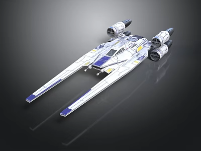 Interstellar Starfighter Spaceship With Twin Engines And Sleek Blue White Design 3d model