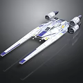 Interstellar Starfighter Spaceship With Twin Engines And Sleek Blue White Design