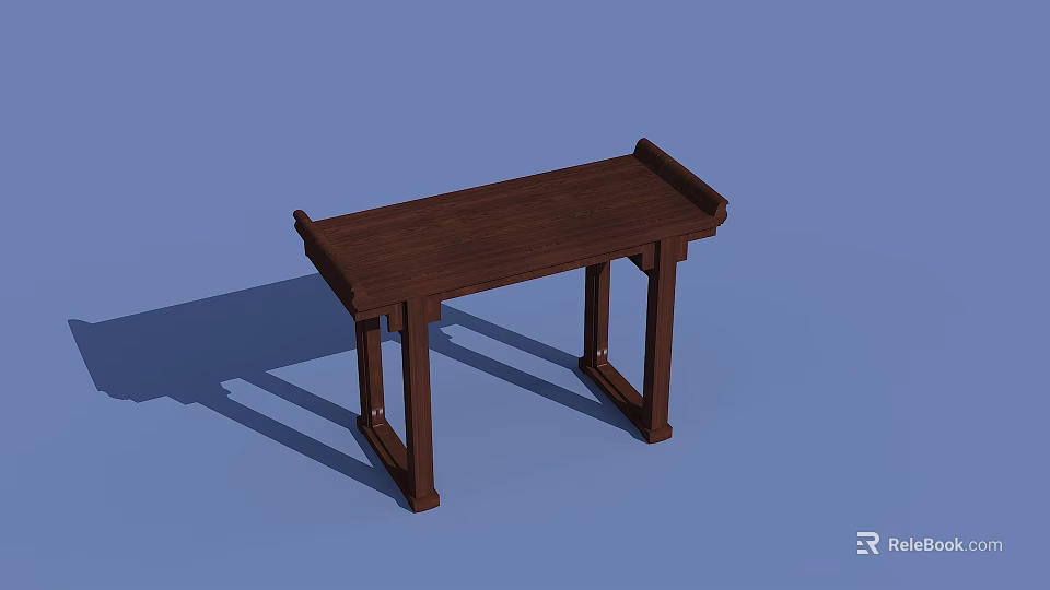 Classic Chinese Style Wooden Console Table With Rectangular Top And Carved Legs 3d model