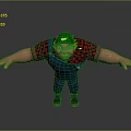 3D Model Man In Green Hat Red Black Checkered Shirt Blue Overalls With Arms Outstretched