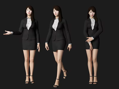 Professional Women In Business Suits With Different Poses On Dark Background 3d model