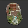 3D House Model With Red Roof White Walls Green Trees Garden Pool And Stones