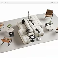 Contemporary Sectional Sofa and Round Coffee Table Set with Plush Cushions Wicker Chairs