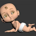 Cute Baby Crawling on Smooth Surface Wearing White Diaper 3D Illustration