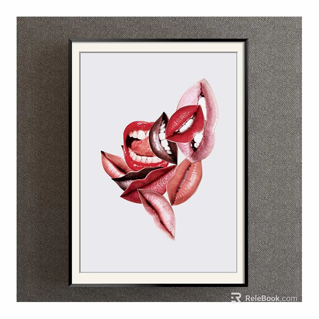 Vibrant Lips Figure Painting With Colorful Tones And White Framed 3d model 