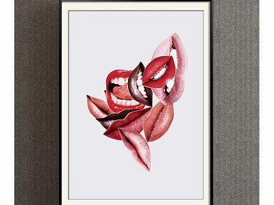 Vibrant Lips Figure Painting With Colorful Tones And White Framed 3d model