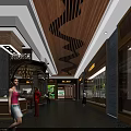 Cultural Center Interior Design With Wooden Decor Display Counters And Art Exhibits