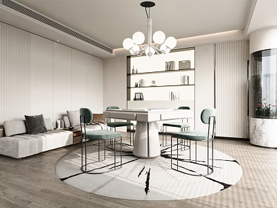 Elegant Modern Hotel Mahjong Room Interior With Round Table Comfortable Sofa And Chandelier 3d model