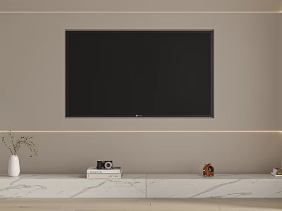 TV Stand with White Vase Camera Books and Figurine on Marble Top against Light Wall 3d model