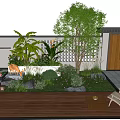 Modern Garden Patio Design With Flower Beds Planters And Lush Green Plants