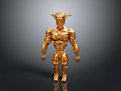 Golden Muscular Man Sculpture Figure With Horns And 3D Rendered Details 3d model