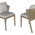Modern Wooden Frame Dining Chairs With Woven Backrest And Padded Seat Cushion