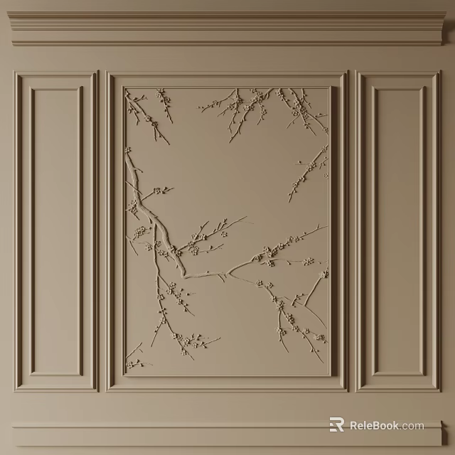 Elegant Gypsum Molding Wall Decoration With Tree Branch Pattern And Symmetric Design 3d model 