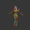 Egyptian style Woman In Colorful Outfit With Horned Headdress And Golden Armor Details