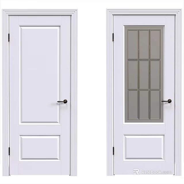 White Interior Hinged Doors With Solid Panel And Grid Glass Design 3d model 