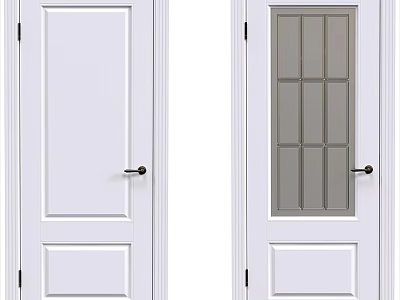 White Interior Hinged Doors With Solid Panel And Grid Glass Design 3d model