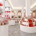 Boutique Store Interior With Red Handbags Display White Counters And Decorative Plants