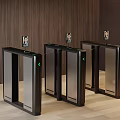 Modern Facial Recognition Turnstiles With Wooden Wall And Light Colored Floor