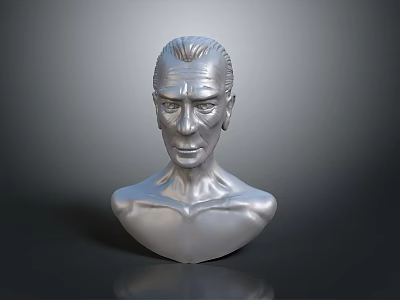 Silver Male Bust Sculpture With Detailed Facial Features And Smooth Surface Art 3d model