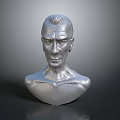 Silver Male Bust Sculpture With Detailed Facial Features And Smooth Surface Art