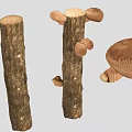 Natural Wooden Tree Trunks With Growing Brown Mushrooms And Fungal Details