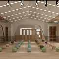 Bright Kindergarten Nursery Center Interior With Colorful Stools Neatly Arranged Wooden Floor And Piano
