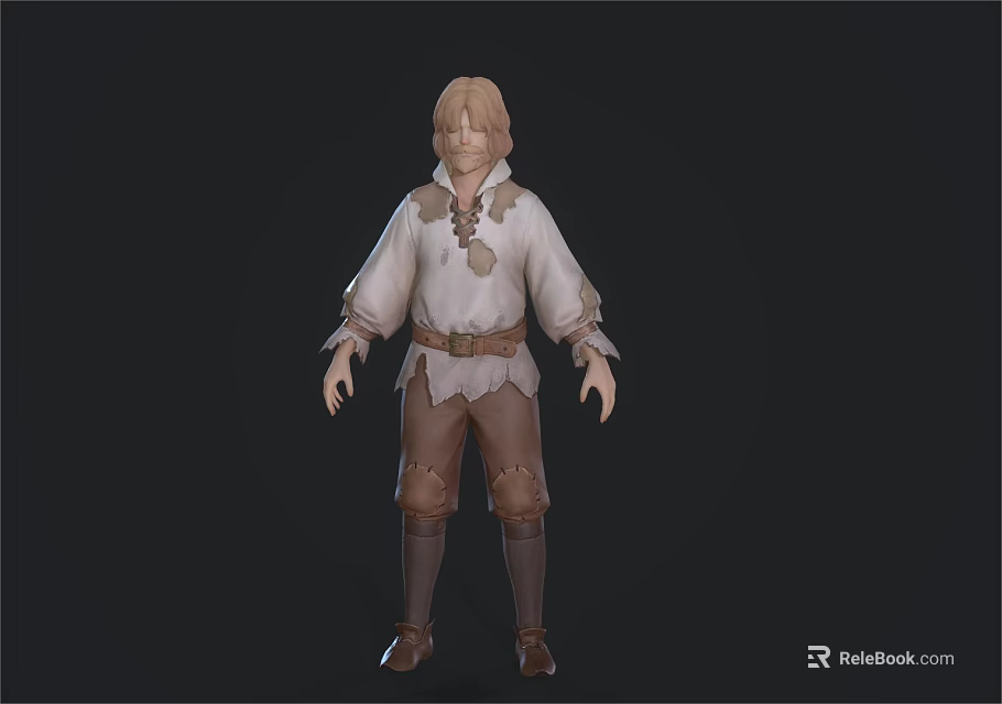 Man With Blonde Hair In White Shirt Brown Pants Belt And Knee Pads 3d model 