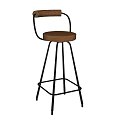 Modern Bar Stools With Wooden Seat Backrest And Black Metal Frame