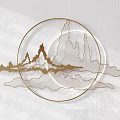 Modern Metal Wall Decor With Circular Frame Mountain And Cloud Line Design 3d model